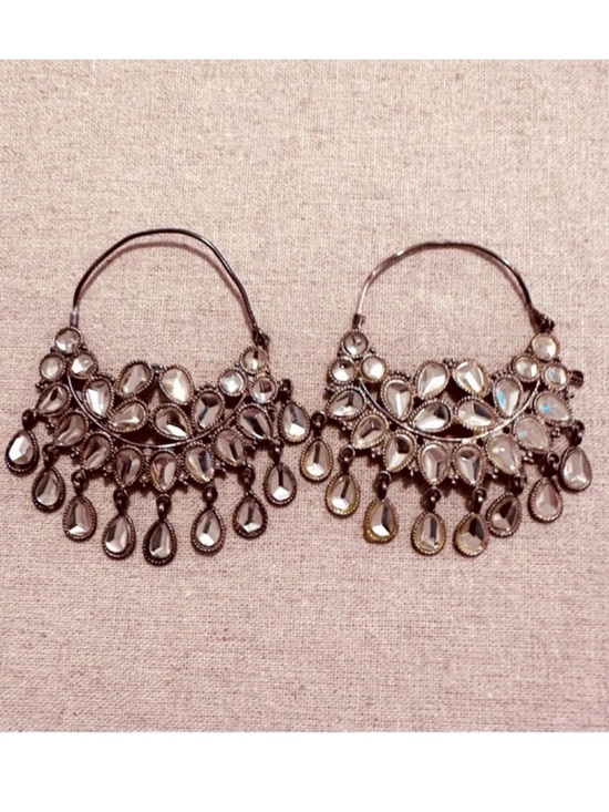 Jewelry - Kundan Silver Hoops